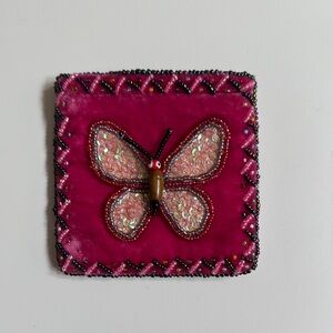Pink Beaded Butterfly Change Purse